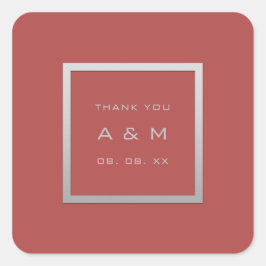 Monogram Dankeschön Gray Frame Silver Wedding Cora Quadratischer Aufkleber