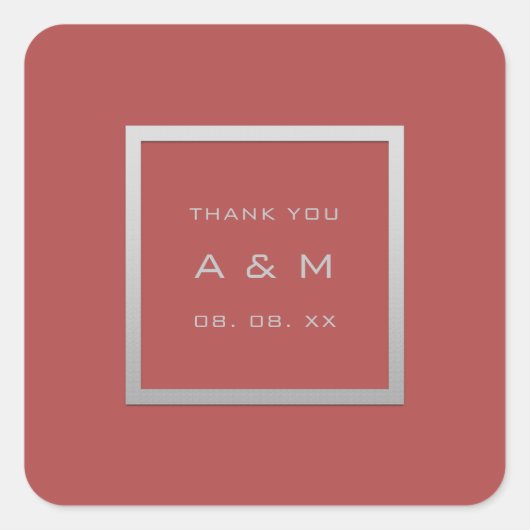 Monogram Dankeschön Gray Frame Silver Wedding Cora Quadratischer Aufkleber (Vorderseite)
