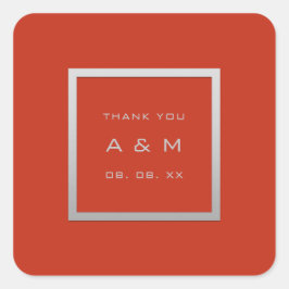 Monogram Dankeschön Gray Frame Silver Wedding Cora Quadratischer Aufkleber