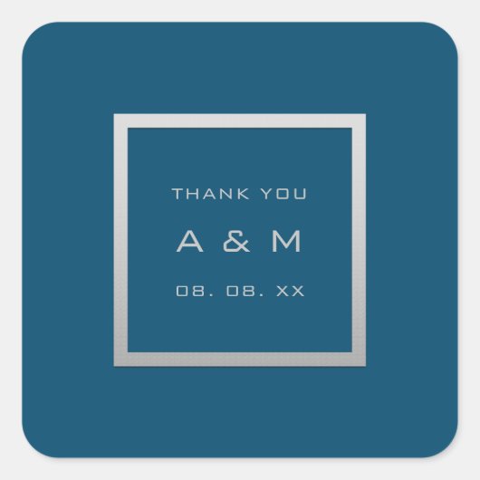 Monogram Dankeschön Gray Frame Silver Wedding Gray Quadratischer Aufkleber (Vorderseite)