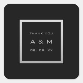 Monogram Dankeschön Gray Frame Silver Wedding Gray Quadratischer Aufkleber