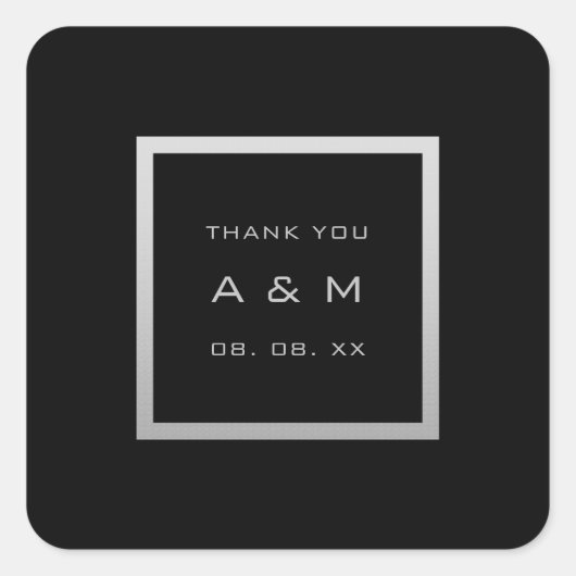 Monogram Dankeschön Gray Frame Silver Wedding Gray Quadratischer Aufkleber (Vorderseite)