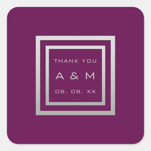 Monogram Dankeschön Gray Frame Silver Wedding Mars Quadratischer Aufkleber (Vorderseite)