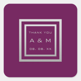 Monogram Dankeschön Gray Frame Silver Wedding Mars Quadratischer Aufkleber