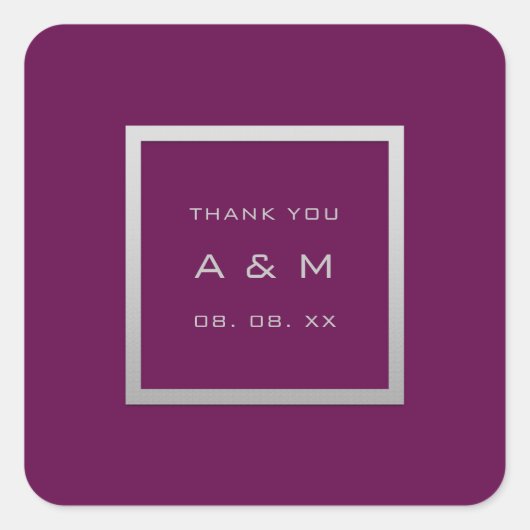 Monogram Dankeschön Gray Frame Silver Wedding Mars Quadratischer Aufkleber (Vorderseite)