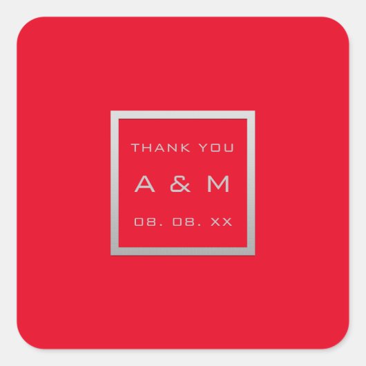 Monogram Dankeschön Gray Frame Silver Wedding Red Quadratischer Aufkleber (Vorderseite)