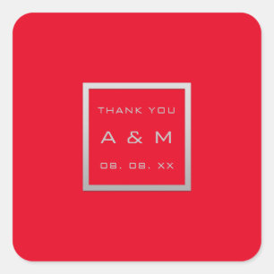 Monogram Dankeschön Gray Frame Silver Wedding Red Quadratischer Aufkleber