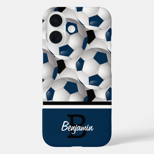 Monogram Dark Blue Black Soccer Ball Pattern Case-Mate iPhone Hülle (Rückseite)