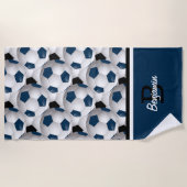 Monogram Dark Blue Black Soccer Ball Pattern Strandtuch (Vorderseite)