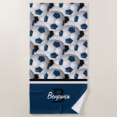 Monogram Dark Blue Black Soccer Ball Pattern Strandtuch (Vorderseite)