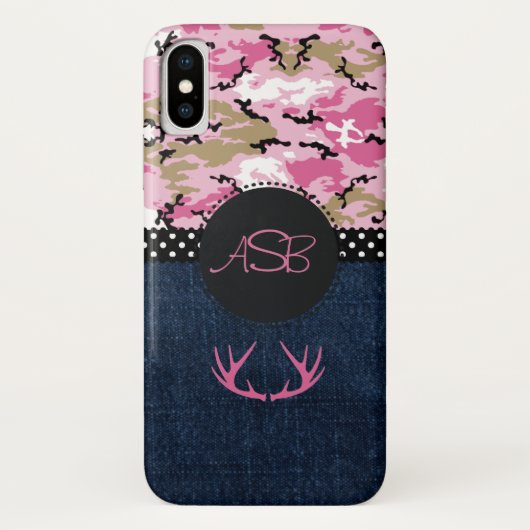 Monogram Dark Blue Jeans Pink Antler Niedliche Cam Case-Mate iPhone Hülle (Rückseite)