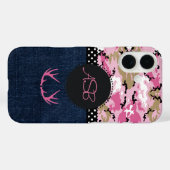 Monogram Dark Blue Jeans Pink Antler Niedliche Cam Case-Mate iPhone Hülle (Rückseite (Horizontal))