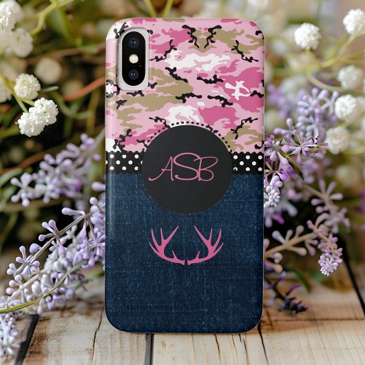 Monogram Dark Blue Jeans Pink Antler Niedliche Cam Case-Mate iPhone Hülle