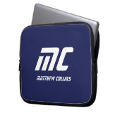 Monogram Dark Blue Minimalistisch Name White Text  Laptopschutzhülle (Vorderseite Links)