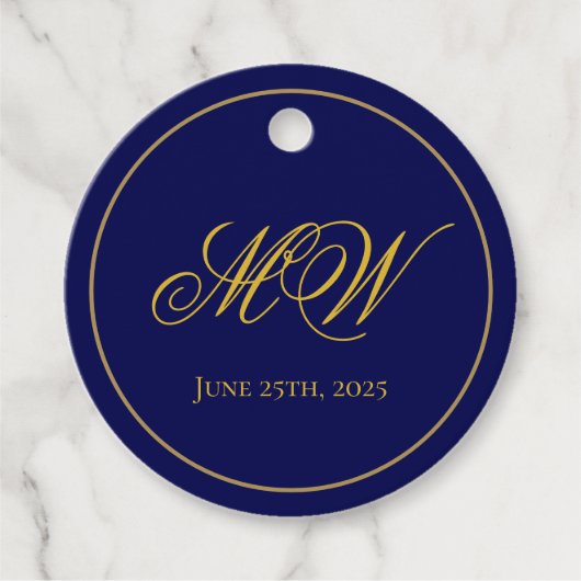 Monogram Dark Blue und Gold Wedding Vielen Dank Geschenkanhänger (Vorderseite)
