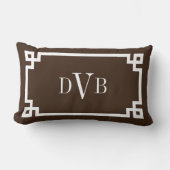 Monogram Dark Brown griechische Tastengrenze Lendenkissen (Vorderseite)