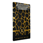 Monogram Dark Gold & Black Giraffe Muster Mini Klemmbrett (Schrägansicht)