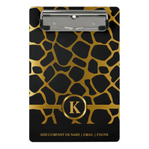 Monogram Dark Gold & Black Giraffe Muster Mini Klemmbrett