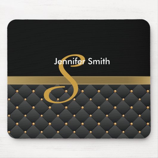 Monogram Dark Gold & Black Muster Design Mousepad (Vorne)