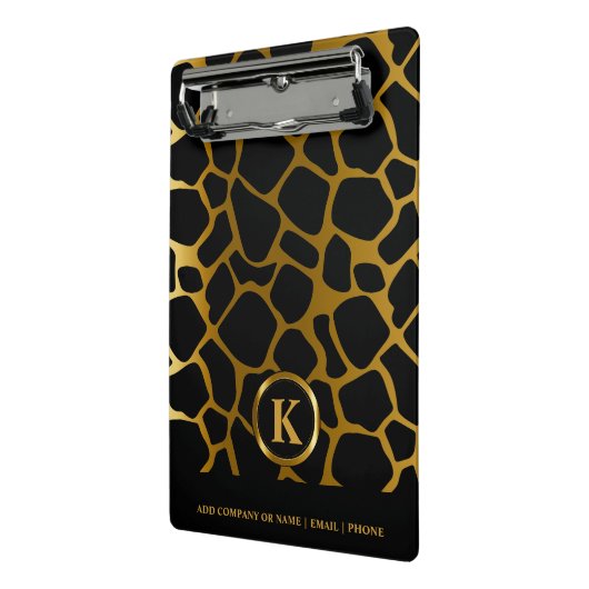 Monogram Dark Gold und Black Giraffe Muster Mini Klemmbrett (Gewinkelt2)