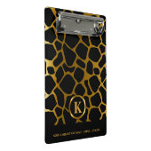 Monogram Dark Gold und Black Giraffe Muster Mini Klemmbrett (Schrägansicht)