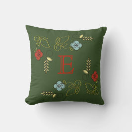 Monogram Dark Green Blume Hochzeitskissen Kissen