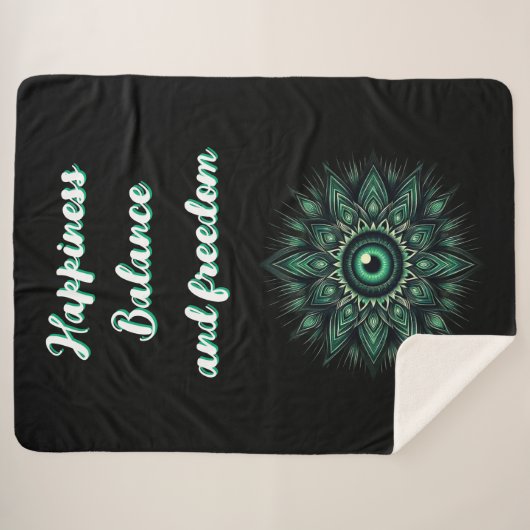 Monogram Dark Green Evil Eye Symbol auf schwarz | Sherpadecke (Vorderseite (Horizontal))