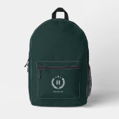 Monogram Dark Green Stylish Modern Minimalist Bedruckter Rucksack (Vorderseite)