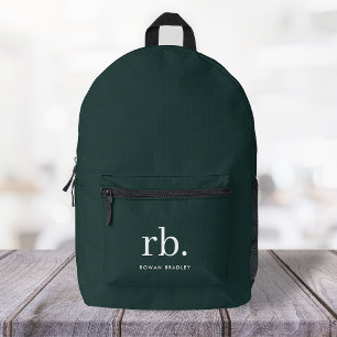 Monogram Dark Green Stylish Modern Minimalist Bedruckter Rucksack