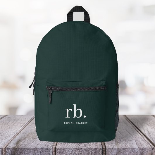 Monogram Dark Green Stylish Modern Minimalist Bedruckter Rucksack