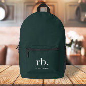 Monogram Dark Green Stylish Modern Minimalist Bedruckter Rucksack