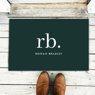 Monogram Dark Green Stylish Modern Minimalist Fußmatte