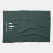 Monogram Dark Green Stylish Modern Minimalist Geschirrtuch (Horizontal)