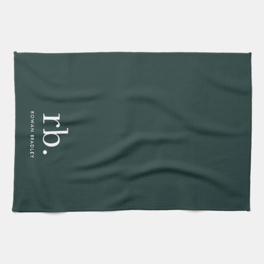 Monogram Dark Green Stylish Modern Minimalist Geschirrtuch (Horizontal)