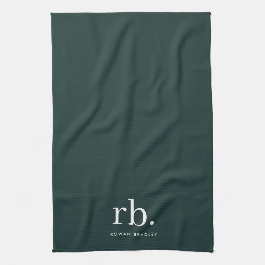 Monogram Dark Green Stylish Modern Minimalist Geschirrtuch (Vertikal)