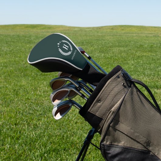 Monogram Dark Green Stylish Modern Minimalist Golf Headcover (In SItu)