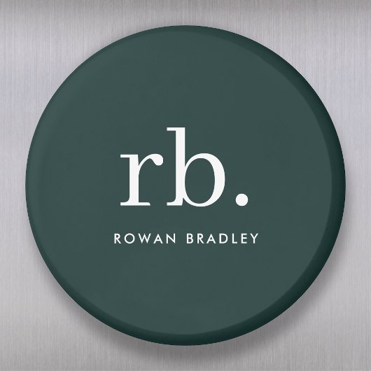 Monogram Dark Green Stylish Modern Minimalist Magnet