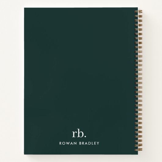 Monogram Dark Green Stylish Modern Minimalist Notizblock (Rückseite)
