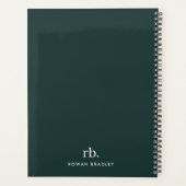 Monogram Dark Green Stylish Modern Minimalist Planer (Rückseite)