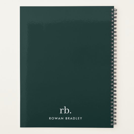 Monogram Dark Green Stylish Modern Minimalist Planer (Rückseite)