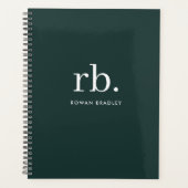 Monogram Dark Green Stylish Modern Minimalist Planer (Vorderseite)