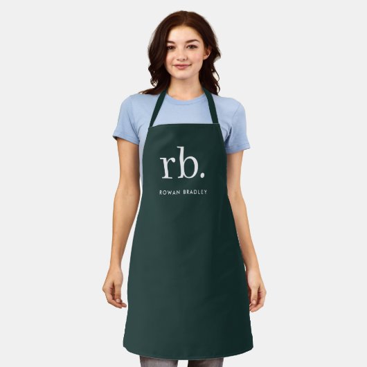Monogram Dark Green Stylish Modern Minimalist Schürze (Getragen)