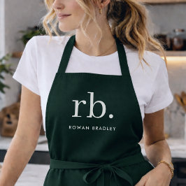 Monogram Dark Green Stylish Modern Minimalist Schürze