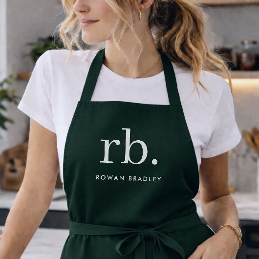 Monogram Dark Green Stylish Modern Minimalist Schürze