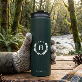 Monogram Dark Green Stylish Modern Minimalist Thermosbecher