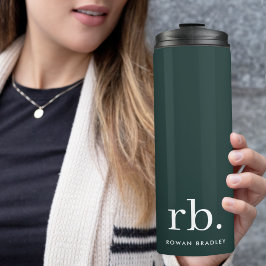 Monogram Dark Green Stylish Modern Minimalist Thermosbecher