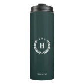 Monogram Dark Green Stylish Modern Minimalist Thermosbecher (Vorderseite)