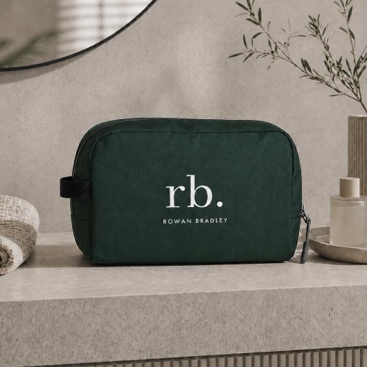 Monogram Dark Green Stylish Modern Minimalist Waschbeutel