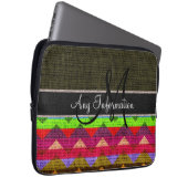 Monogram Dark Green Zickzack Zigzag Burlap Jute Laptopschutzhülle (Vorne Rechts)