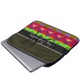 Monogram Dark Green Zickzack Zigzag Burlap Jute Laptopschutzhülle (Vorne Knopf)